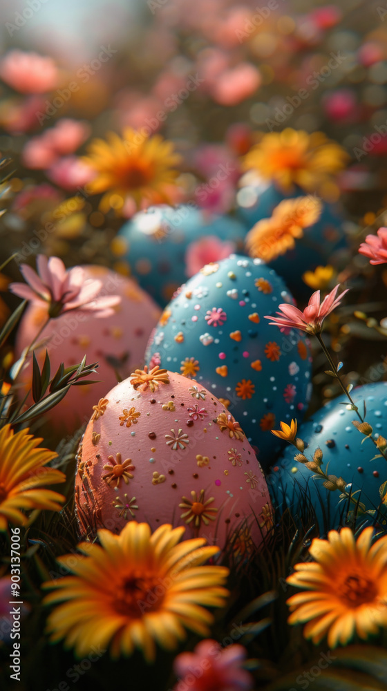 Easter eggs and spring flowers Easter eggs and spring flowers