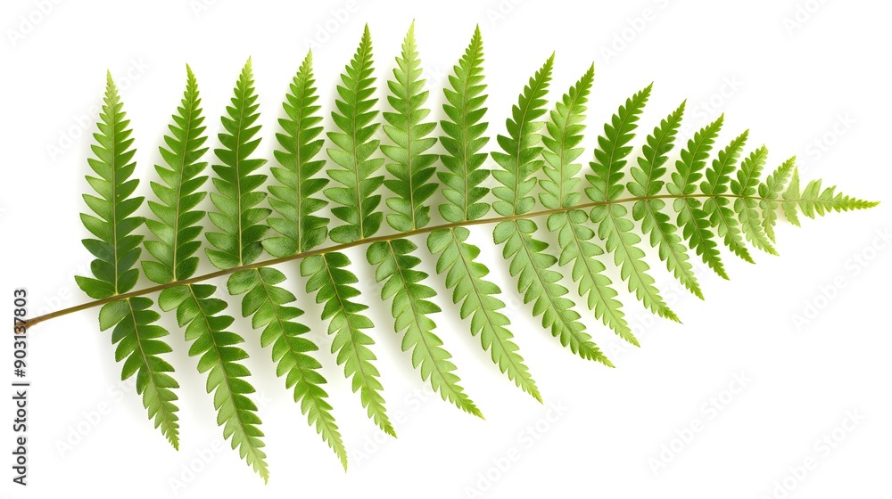 one single bracken fern leaf on white background