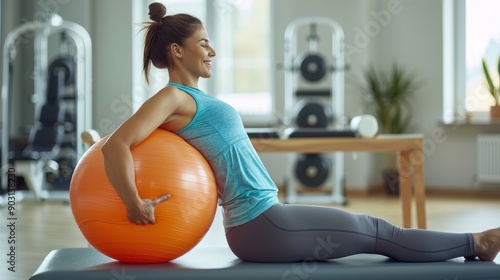 medical clinic spine rehabilitation fitness ball exercise therapist training back muscles posture health