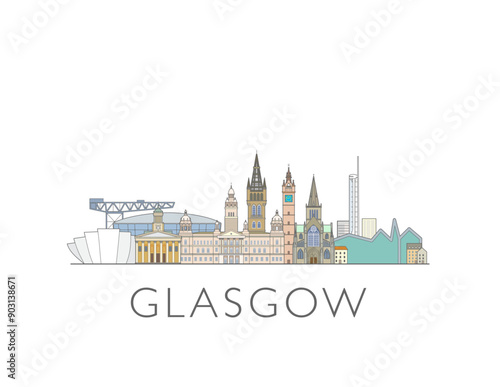 Glasgow city Scotland cityscape illustration skyline drawing