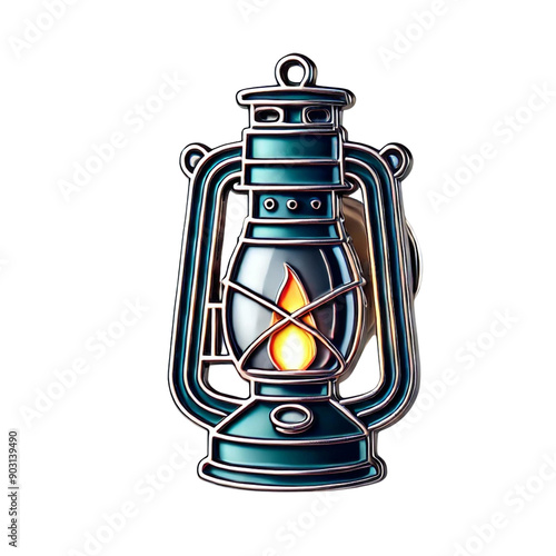 Vintage Lantern Enamel Pin – Metallic Design, Orange Flame, Nostalgic Style, isolated on white transparent background, PNG