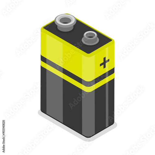 3D Isometric Flat Illustration of Battery Set, Alkaline Batteries Dfferent Size. Item 1
