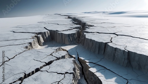 Cracked Ice Landscape Abstract Geology Rugged Terrain Winter Wilderness Deep Crevasse Snowy Surface