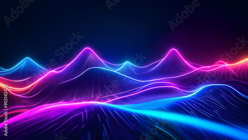 Glowing Neon Waveforms in a Sci-Fi Inspired Landscape Template