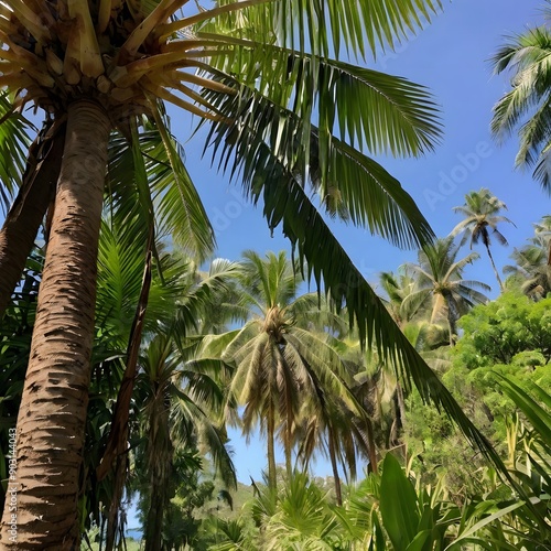 Dense oodland ith palm trees near a tranquil ake photo