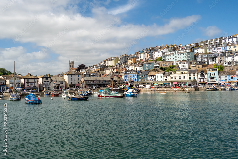 Panoramic view of the seaside town of Brixham on the English Riviera and Devon coast, with copy space Panoramic view of the seaside town of Brixham on the English Riviera and Devon coast, with copy space