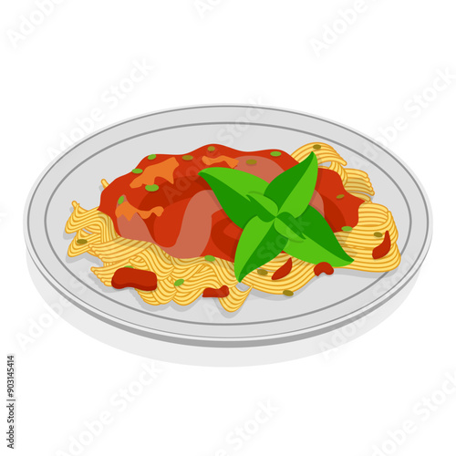 3D Isometric Flat Vector Set of Traditional Italian Cuisine, Mediterranean Food. Item 1