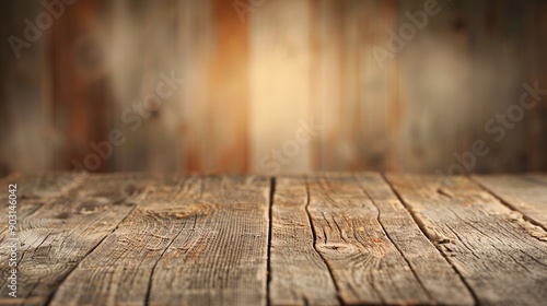   A focused wooden table top surrounded by a faint picture of the upper surface