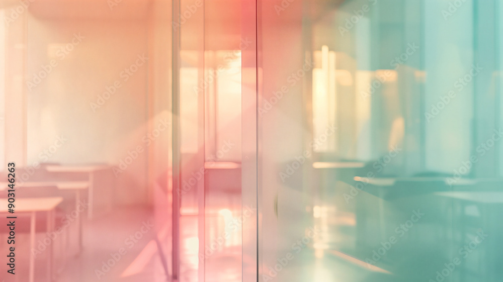 Abstract office interior with soft pastel hues and glass walls Abstract office interior with soft pastel hues and glass walls