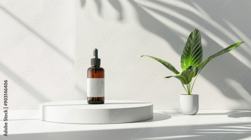 Minimalist Product Display with Dropper Bottle and Plant Minimalist Product Display with Dropper Bottle and Plant