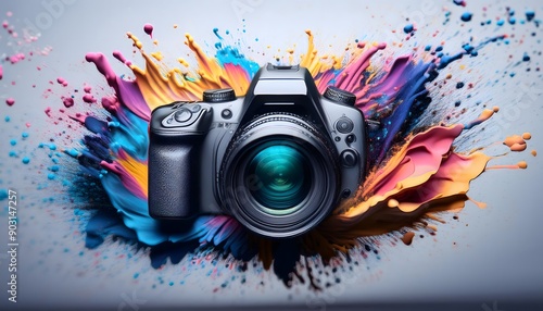 Colorful illustration of a digital camera
