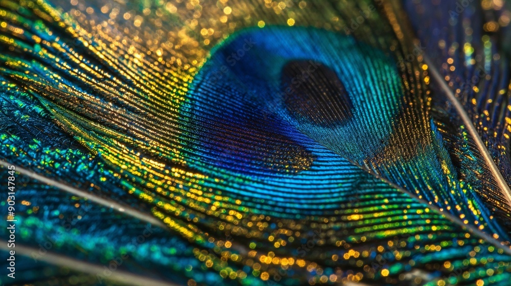 Fototapeta premium Close-up of Vibrant Peacock Feather.