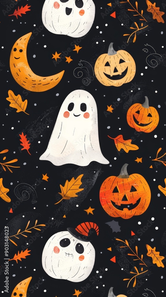Seamless Halloween Pattern with Festive Icons Seamless Halloween Pattern with Festive Icons