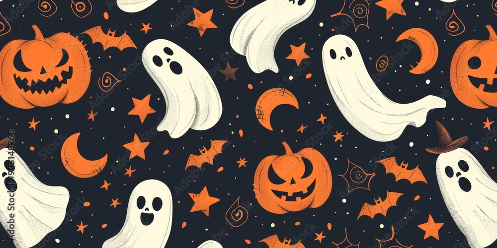 Seamless Halloween Pattern with Festive Icons Seamless Halloween Pattern with Festive Icons