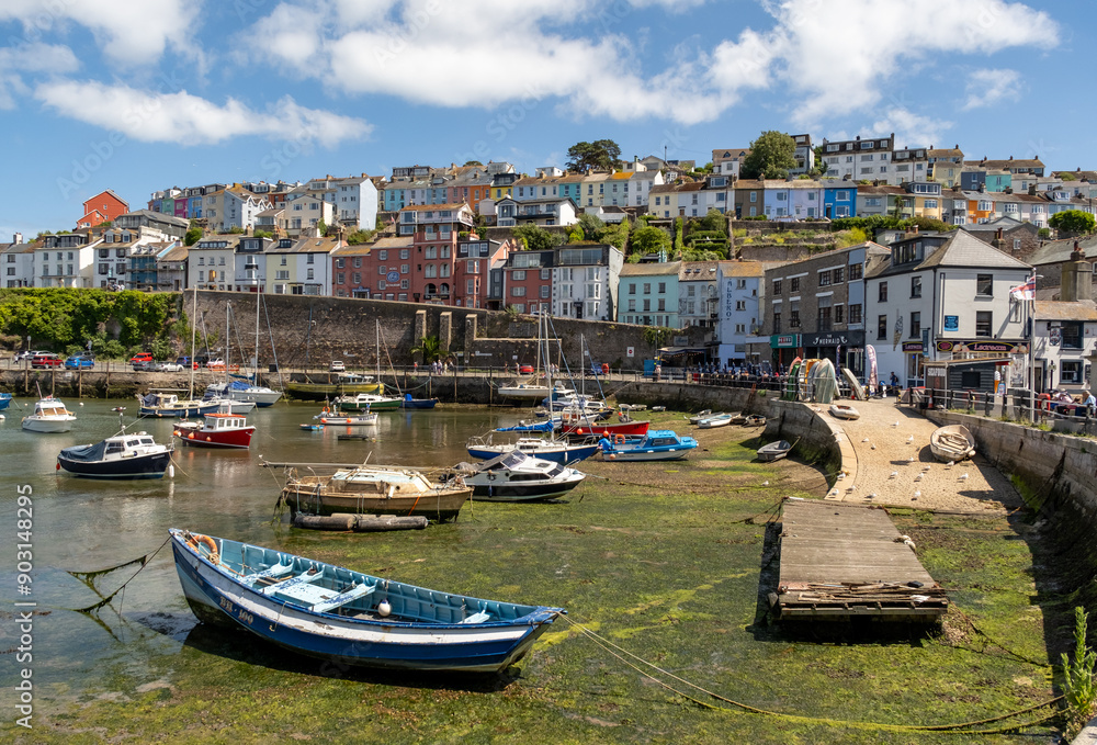Fototapeta premium A view over the harbour and waterfront of the seaside town of Brixham on the Devon coast