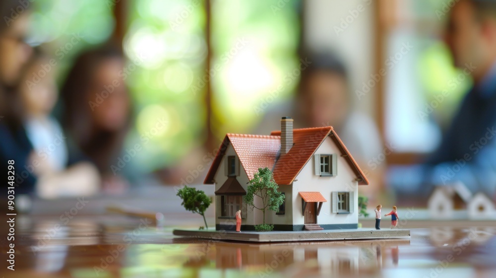 Miniature House Model with Figures and Blurred Background Miniature House Model with Figures and Blurred Background