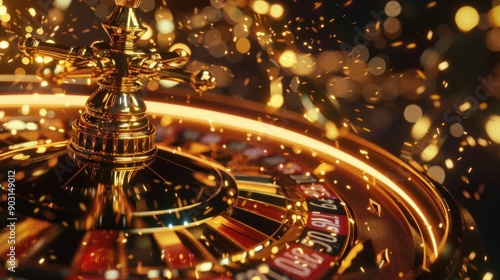 Golden Roulette Wheel with Sparks and Blurred Lights