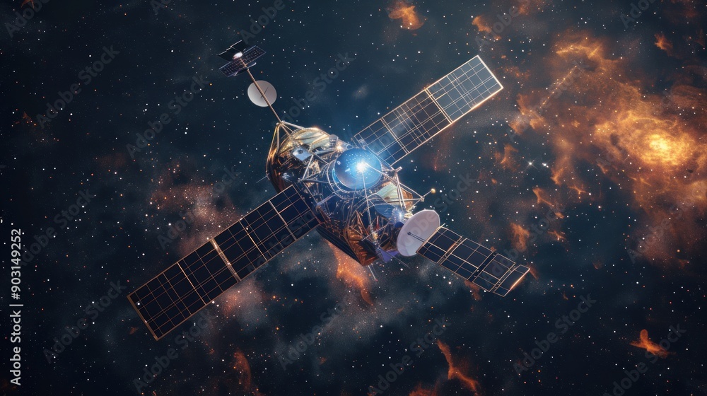 A Satellite Orbiting Through a Starry Night Sky A Satellite Orbiting Through a Starry Night Sky