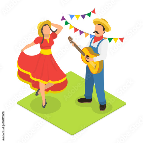 3D Isometric Flat Vector Illustration of Festa Junina, Traditional Brazilian Festival. Item 4