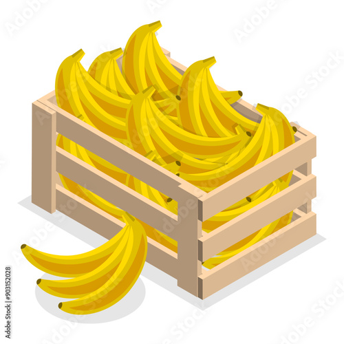 3D Isometric Flat Vector Illustration of Wood Organic Market Pack, Garden Fruits, Farming. Item 2