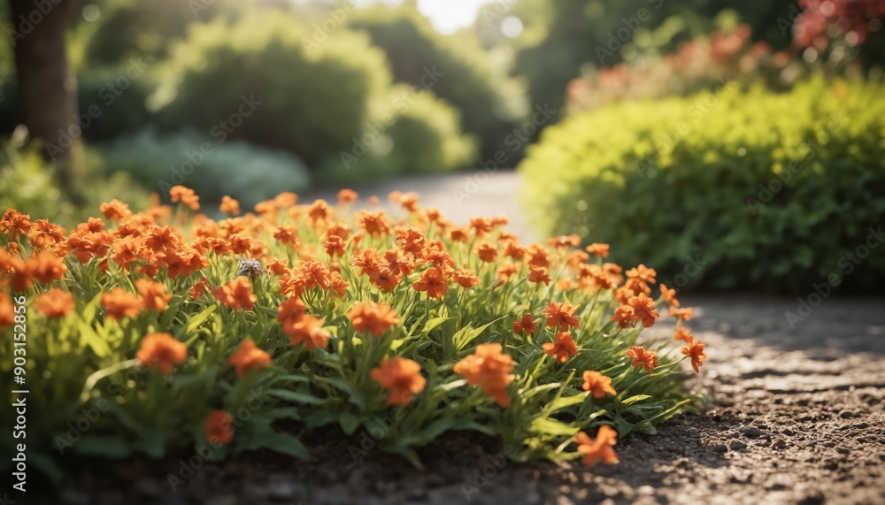 A sun-dappled path through a lush summer garden