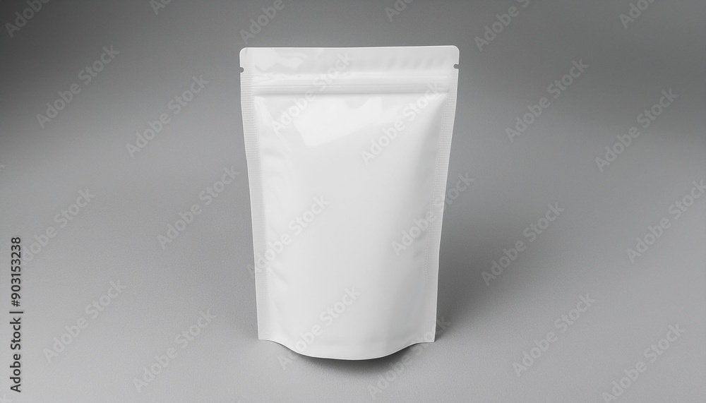 White ziplock packaging bag mockup isolated on grey background White ziplock packaging bag mockup isolated on grey background