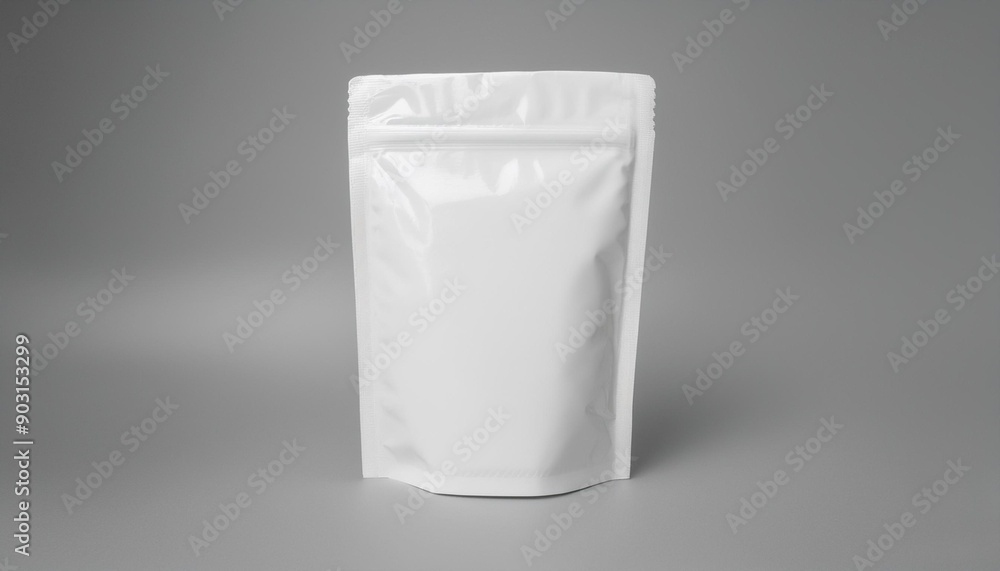 White ziplock packaging bag mockup isolated on grey background White ziplock packaging bag mockup isolated on grey background