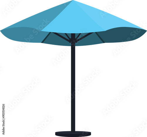 Blue beach umbrella standing upright, providing shade on a sunny day