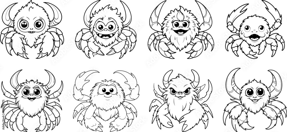 Yeti Crab hand drawing coloring page and outline vector design Yeti Crab hand drawing coloring page and outline vector design