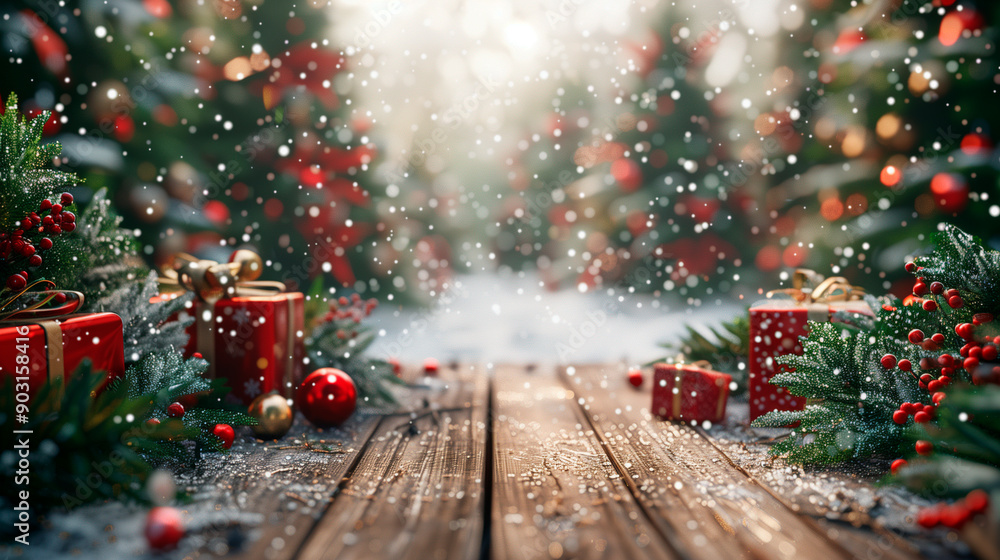 A christmas background with a wooden table and chistmas decoration A christmas background with a wooden table and chistmas decoration