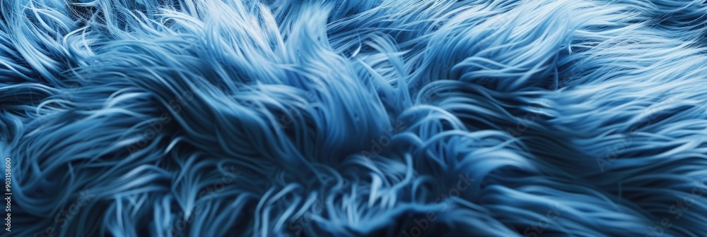 Obraz premium Close-up of bright blue synthetic fur showcasing soft, fluffy texture. Concept of fabric and textile texture.