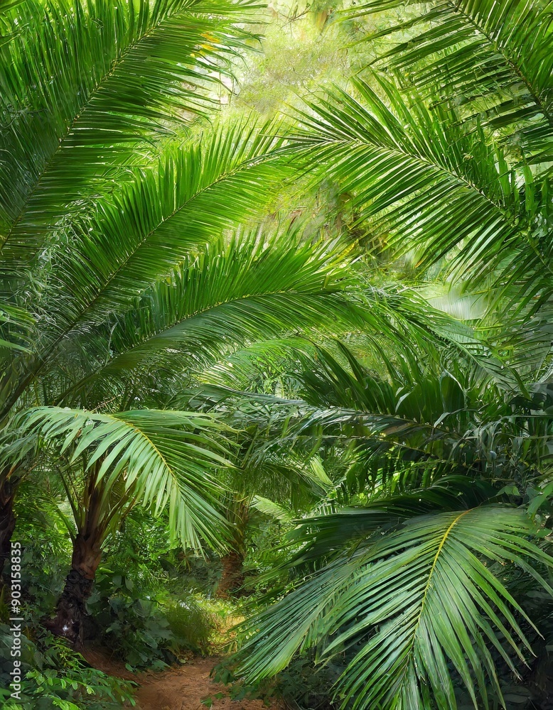 beautiful green jungle of lush palm leaves, palm trees in an exotic tropical forest, wild tropical plants nature concept for panorama wallpaper, selective sharpness beautiful green jungle of lush palm leaves, palm trees in an exotic tropical forest, wild tropical plants nature concept for panorama wallpaper, selective sharpness