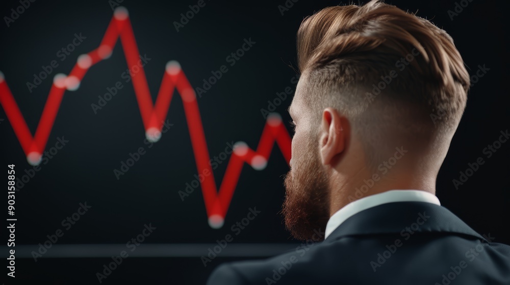 A CEO looking at a graph showing a severe drop in revenue, in a modern office, with copy space, high-resolution photo, hyper realistic A CEO looking at a graph showing a severe drop in revenue, in a modern office, with copy space, high-resolution photo, hyper realistic