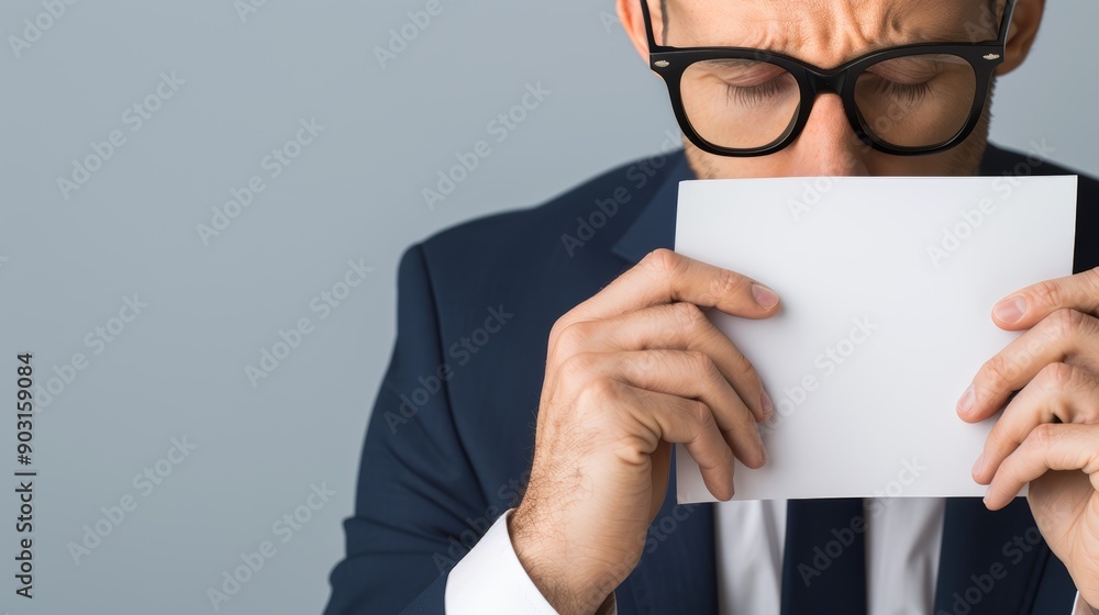 A close-up of a businessperson holding a foreclosure notice, with a look of despair, with copy space, high-resolution photo, hyper realistic A close-up of a businessperson holding a foreclosure notice, with a look of despair, with copy space, high-resolution photo, hyper realistic