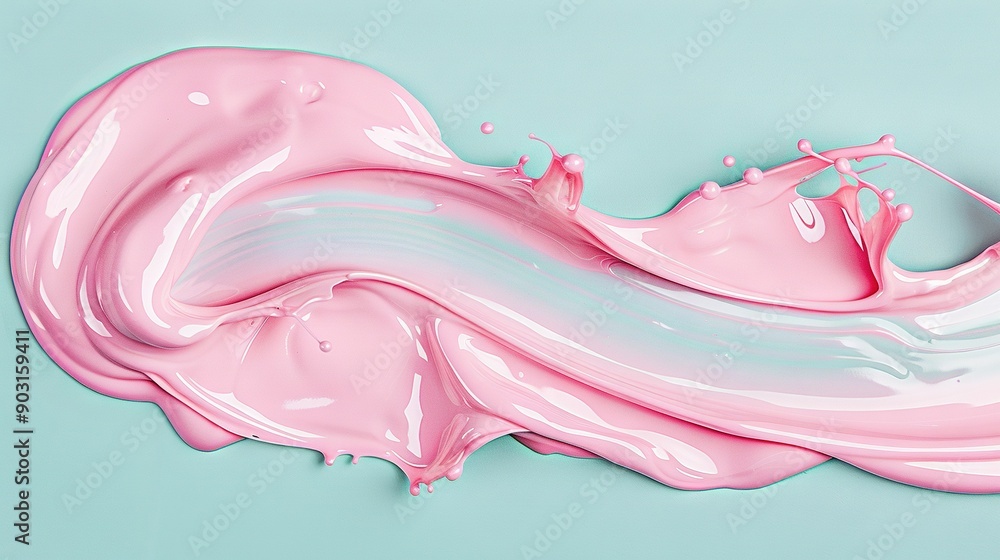 A close-up of a liquid painting on a blue and pink background, featuring a droplet of liquid flowing from the top A close-up of a liquid painting on a blue and pink background, featuring a droplet of liquid flowing from the top