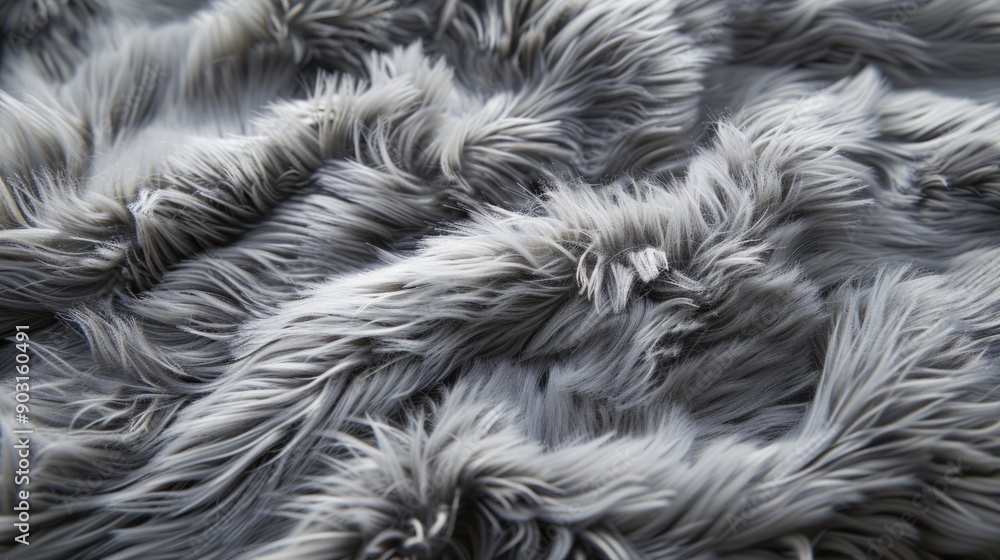 A close-up of grey faux fur showing a soft, fluffy texture. The concept of fabric and textile texture. A close-up of grey faux fur showing a soft, fluffy texture. The concept of fabric and textile texture.