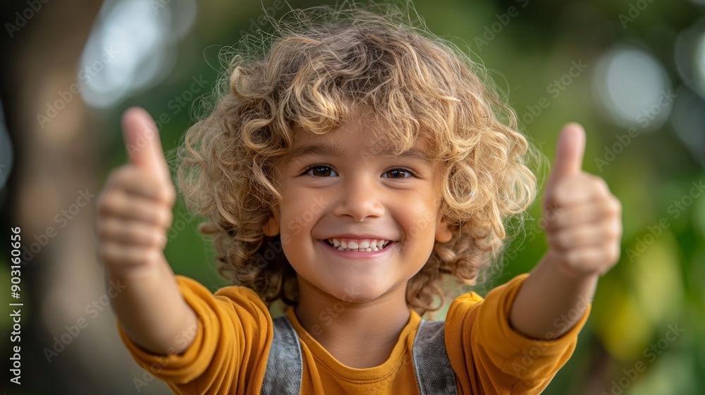 Happy Child with Thumbs Up in Bright Outdoor Setting - Perfect for Joyful and Family Themes