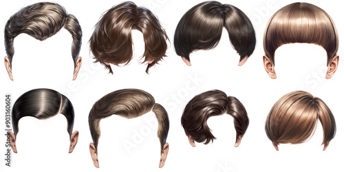 Collection of men various men's hairstyles, showcasing different colors and styles, perfect for design, fashion, and illustration purposes. transparent background