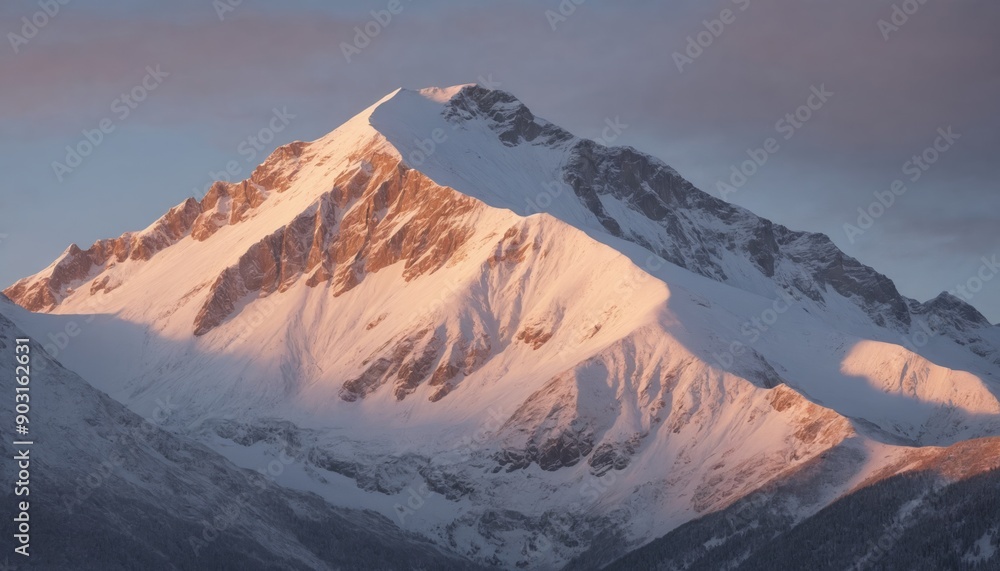 Naklejka premium A majestic mountain peak bathed in golden dawn