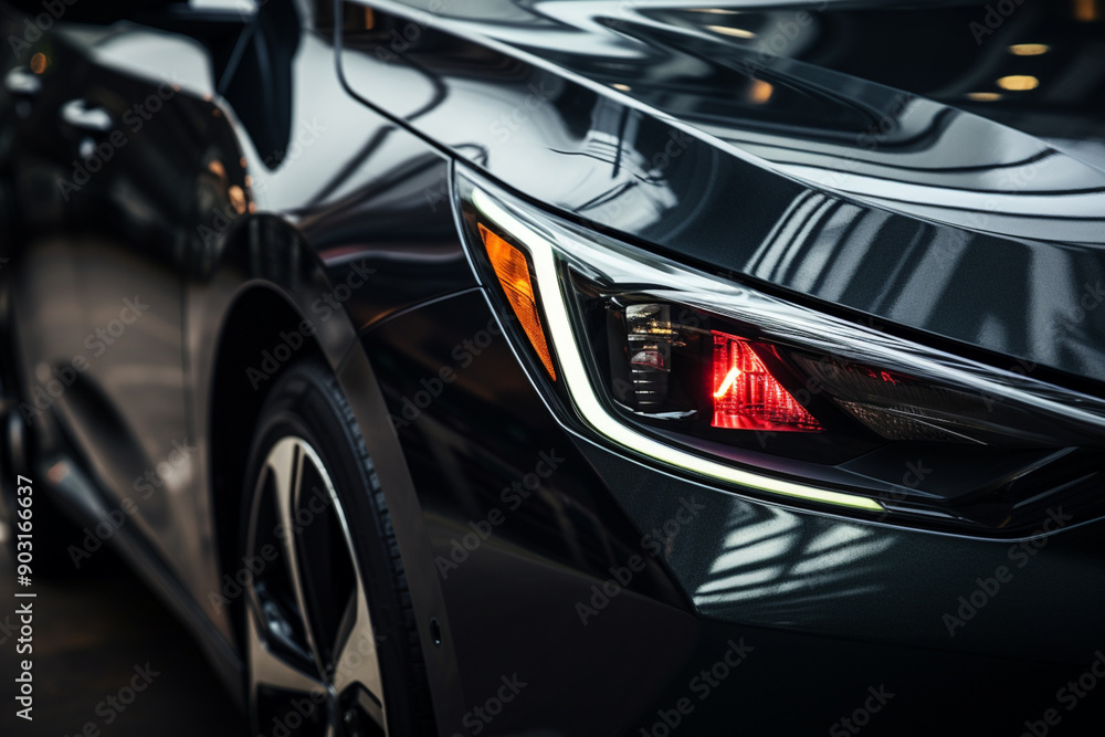 Close-up of a car's illuminated headlight, emphasizing modern design and top-notch quality. Close-up of a car's illuminated headlight, emphasizing modern design and top-notch quality.