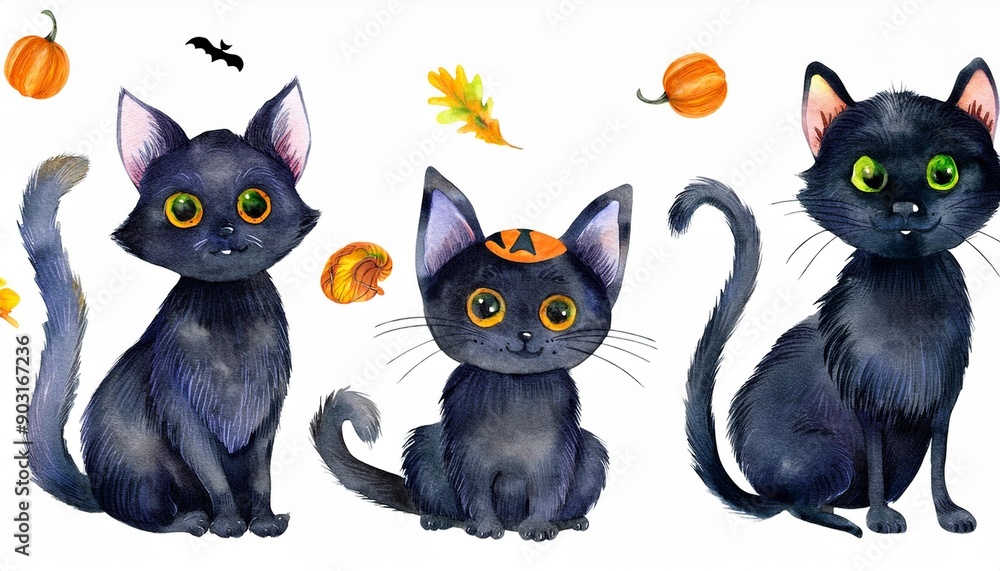 Set of cute watercolor Halloween's Day elements. Isolated on white background. Can be used for Halloween's day, greeting cards and invitations. Hand drawn watercolor illustration. Set of cute watercolor Halloween's Day elements. Isolated on white background. Can be used for Halloween's day, greeting cards and invitations. Hand drawn watercolor illustration.