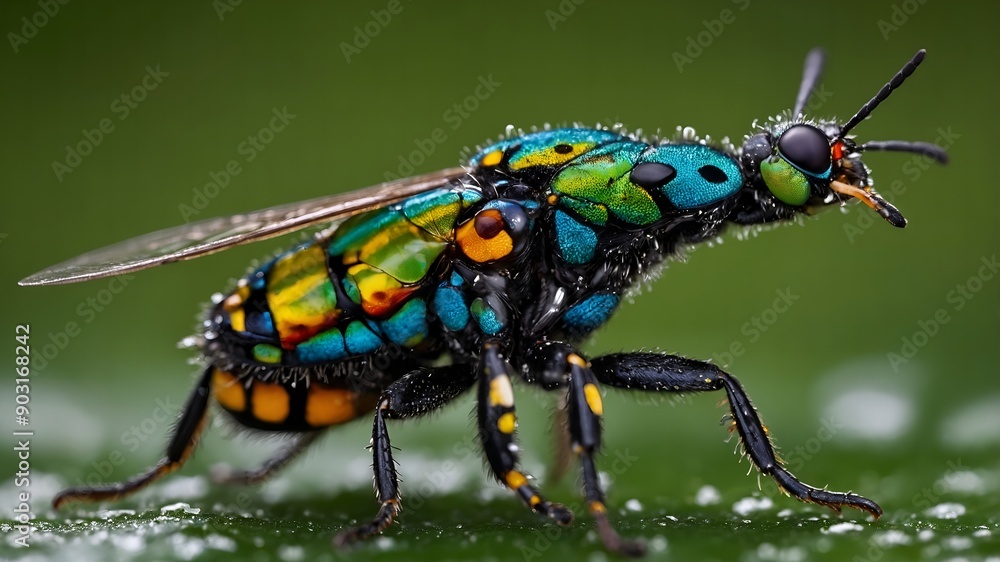 Fototapeta premium Bold beetle navigating the rich, moist soil of the forest floor, exploring its diverse and thriving habitat