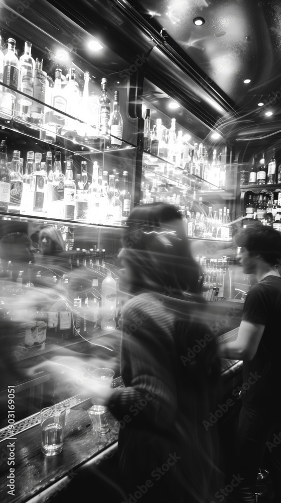 Black and white bar scene with motion blur.
Black and white bar scene with motion blur.