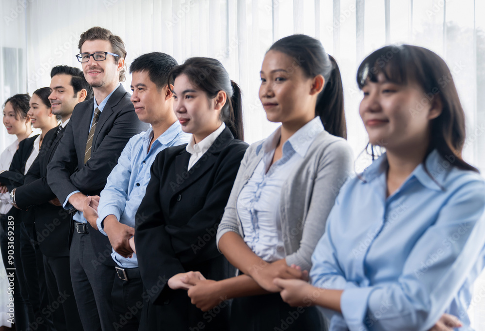Modern diversity and multicultural company, business people joining hand together and standing in line, shared commitment to collaboration and cooperation concept background. Meticulous Modern diversity and multicultural company, business people joining hand together and standing in line, shared commitment to collaboration and cooperation concept background. Meticulous