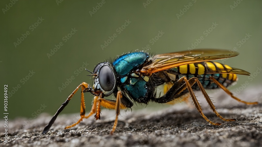 Naklejka premium Brilliantly iridescent beetle displaying a dazzling array of colors as it basks in the afternoon sunlight