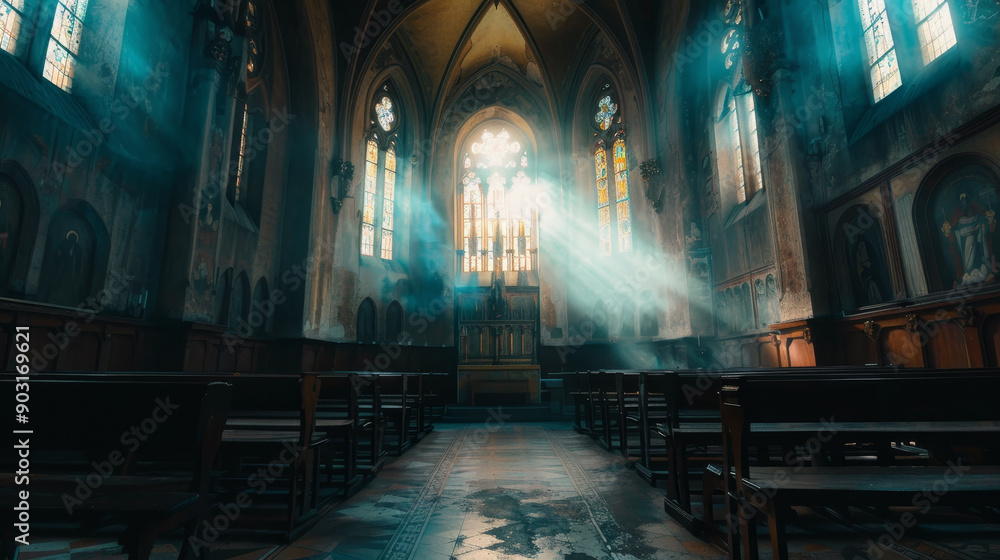Fototapeta premium A church with stained glass windows