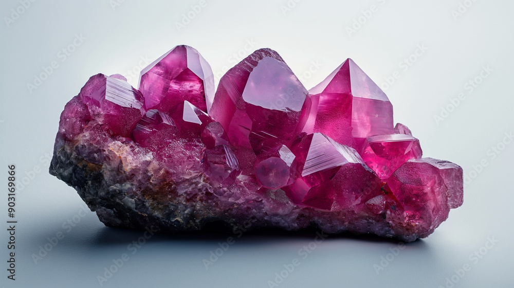 Rubies in various shades of red on white.