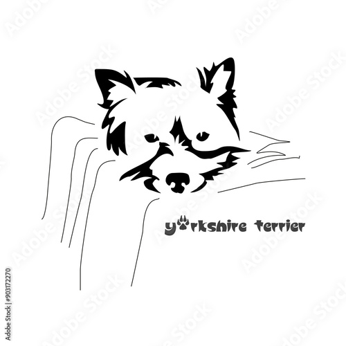 Stylized Yorkshire Terrier. Vector drawing of a small dog. Gestalt animal design