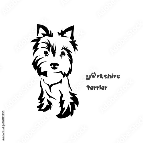 Stylized Yorkshire Terrier. Vector drawing of a small dog. Gestalt animal design