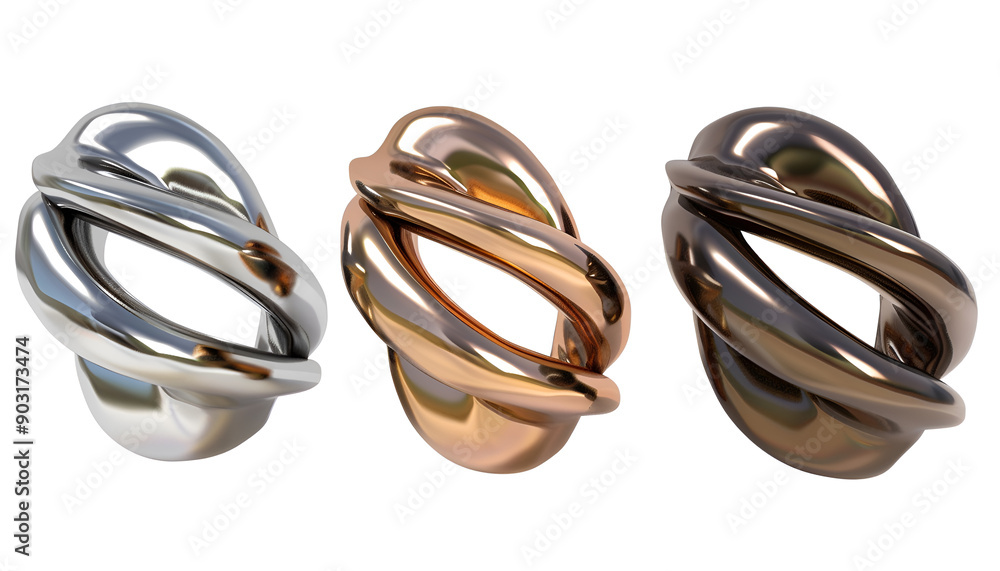 Set of metallic twisted shape, metallic color, i Isolated on white background Set of metallic twisted shape, metallic color, i Isolated on white background
